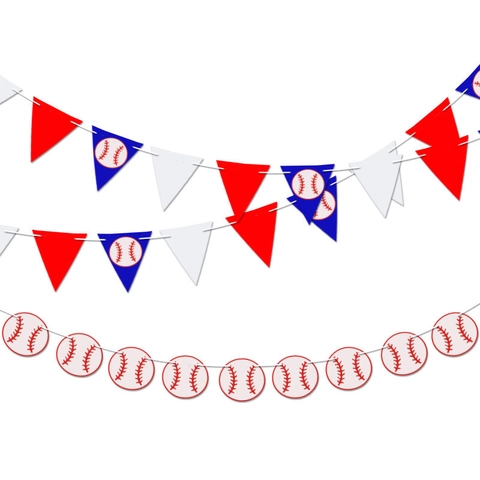 Baseball Theme Party Decoration Banner Triangle Pennant Hanging Garland For Sports Birthday Celebration Backdrop Decor