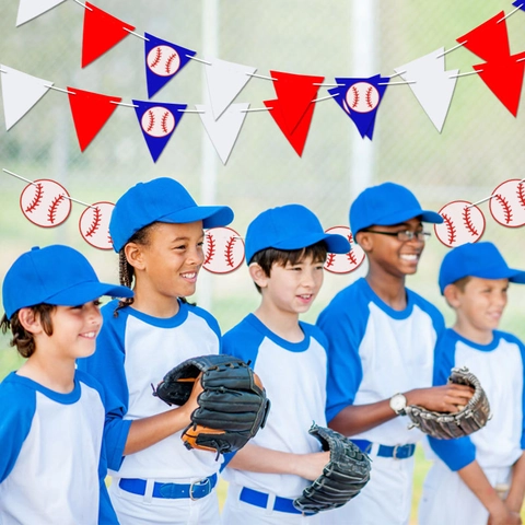 Baseball Theme Party Decoration Banner Triangle Pennant Hanging Garland For Sports Birthday Celebration Backdrop Decor