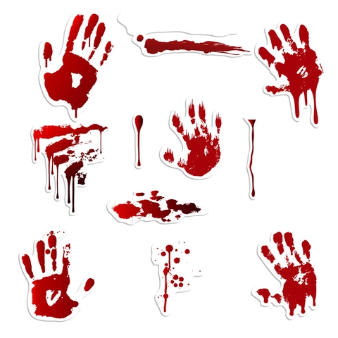 Halloween Horror Blood Handprint Ghost Wall Stickers Bloody Footprint Decals For Haunted House Party Window Home Decor