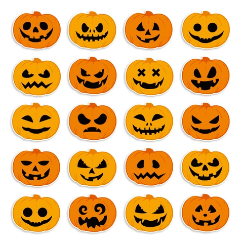 Adesivi Faccia Zucca Halloween Carta Autoadesivi Espressioni Varie Decorazione Festa Finestra Vetro Bambini