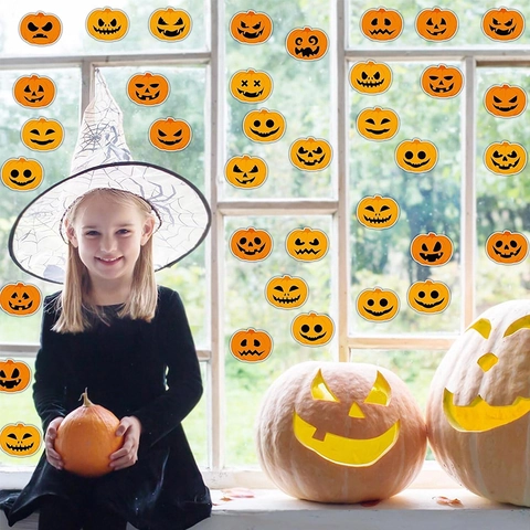 Adesivi Faccia Zucca Halloween Carta Autoadesivi Espressioni Varie Decorazione Festa Finestra Vetro Bambini