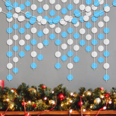 Glitzer Runde Papier Girlande Hängendes Banner Für Weihnachtsfeier Hochzeit Geburtstag Haus Deko Winter Blau Silber Rot Grün