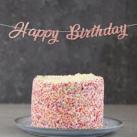 Glitter Happy Birthday Banner Papier Letter Vlag Roségoud Goud Hangende Slingers Voor Verjaardagsfeest Decoratie Rekwisieten