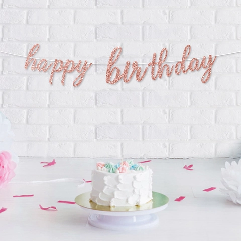 Glitzer Happy Birthday Banner Schreibschrift Buchstaben Girlande Hängende Party Dekorationen Für Geburtstagsfeier Innen Wanddeko Roségold Schwarz