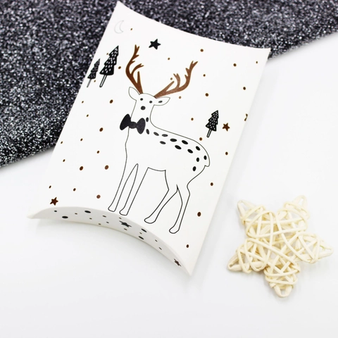 Scatole Regalo Per Caramelle Di Natale Cartone Bianco Forma Cuscino Motivo Renna Foresta Per Confezioni Di Bomboniere Per Feste