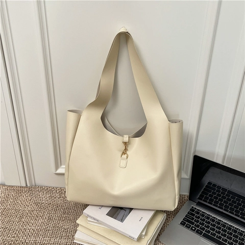 Bolso de Mano de Cuero PU Minimalista Coreano Para Mujer Gran Capacidad Bolso de Hombro Color Sólido Suave Para Axila