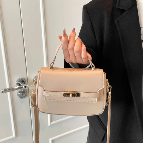 Bolso Bandolera de Cuero PU de Moda para Mujer Bolso de Mano Elegante de Color Sólido con Cierre de Metal Dorado Minimalista