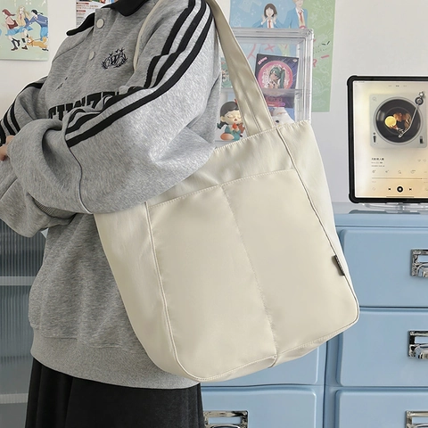 Bolso Tote de Nailon para Mujer Gran Capacidad Color Sólido Minimalista Bolso de Hombro Casual Con Varios Bolsillos
