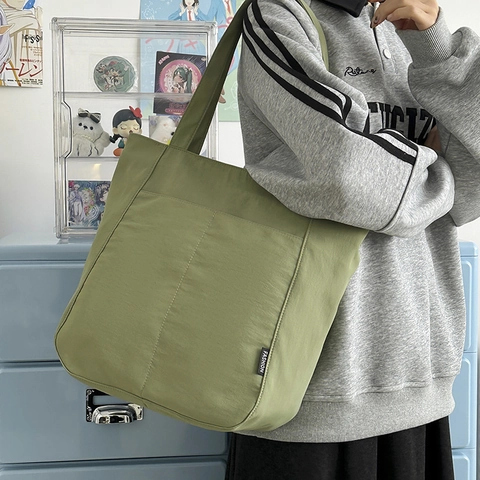 Bolso Tote de Nailon para Mujer Gran Capacidad Color Sólido Minimalista Bolso de Hombro Casual Con Varios Bolsillos