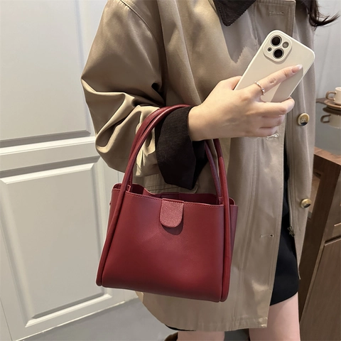 Bolso de Mano para Mujer Minimalista de Cuero PU Retro Color Sólido Solapa Bandolera Con Correa Ajustable Bolso Tote Urbano Casual Oficina