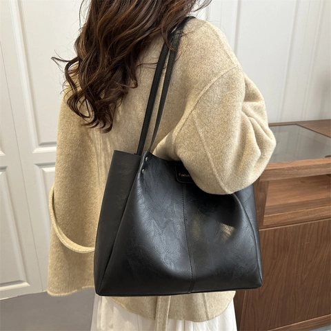 Bolso Tote de Cuero PU Vintage Gran Capacidad Color Sólido Bolso de Hombro para Mujer Oficina Viaje Diario Bolso de Mano