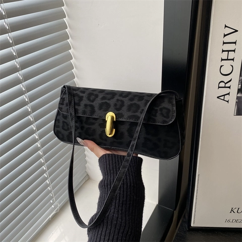 Damen Mode Leopardenmuster Unterarmtasche Wildlederimitat Goldene Schnalle Schultertasche Vintage Baguette Handtasche Party Taschen