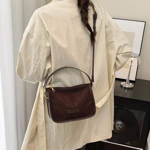 Bolso De Bandolera Retro Para Mujer De Gamuza Y Cuero Sintético Con Asa Superior Correa Ajustable Casual Color Sólido