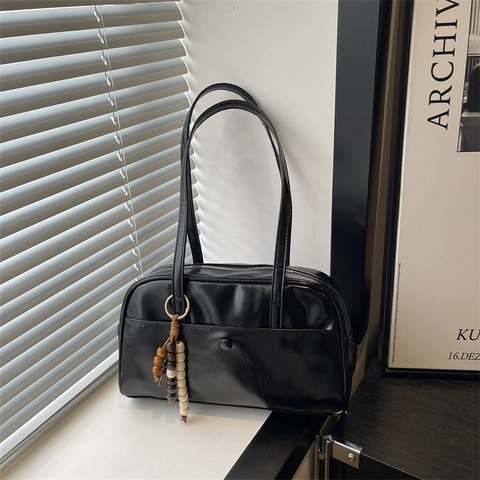 Borsa Sottobraccio Minimalista Donna Grande Capacità Moda Casual Pendolare Borsa a Spalla Pelle PU Lucida Stile Cuscino Con Cerniera
