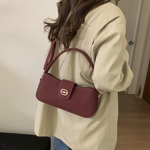 Vintage Minimalistische Damen PU Leder Baguette Tasche Mit Goldener Trensenschnalle Verstellbarem Riemen Schulter Umhängetasche