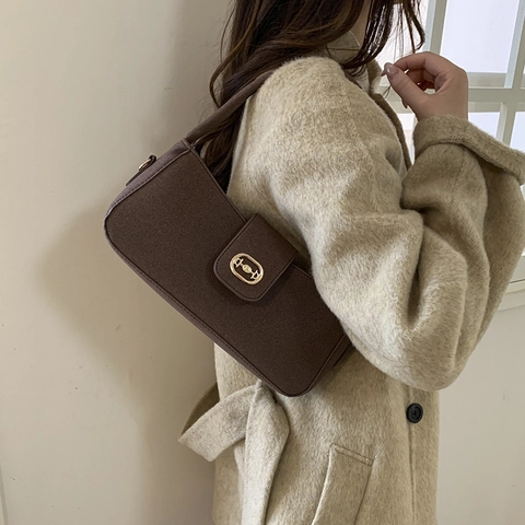 Vintage Minimalistische Damen PU Leder Baguette Tasche Mit Goldener Trensenschnalle Verstellbarem Riemen Schulter Umhängetasche