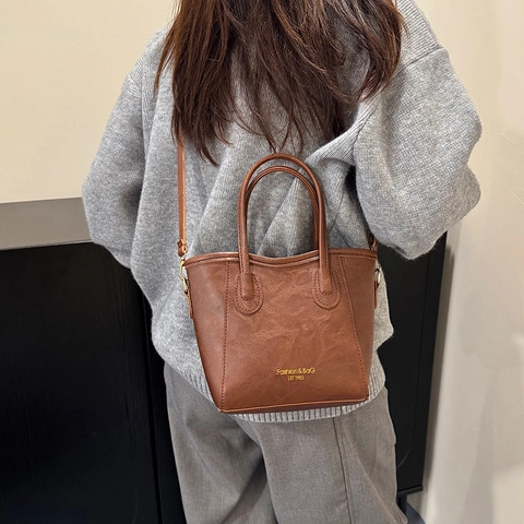 Vintage PU Leather Tote Bag Versatile Crossbody Shoulder Handheld Urban Minimalist Litchi Texture For Women