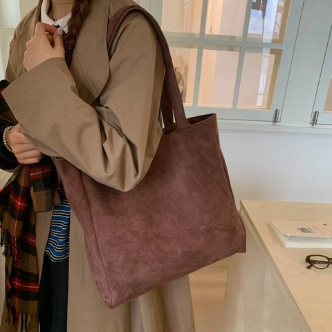 Bolso de Mano Mujer Gran Capacidad Minimalista Pana Material PU Bolso de Hombro Retro Casual Viaje al Trabajo Color Sólido