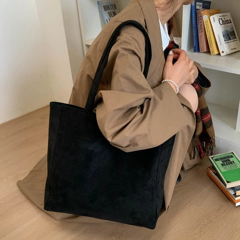 Bolso de Mano Mujer Gran Capacidad Minimalista Pana Material PU Bolso de Hombro Retro Casual Viaje al Trabajo Color Sólido