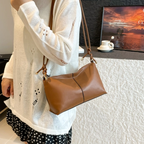 Borsa a Tracolla da Donna in Pelle PU Stile Lazy Moda Borsa a Spalla Versatile Con Tracolla a Nodo Cucitura Verticale Taglia Media