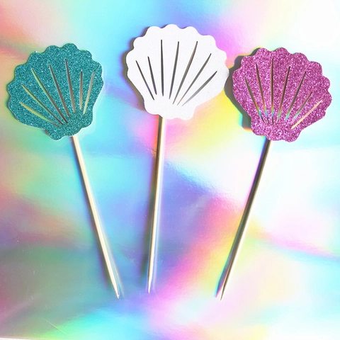 Glitter Mermaid Seahorse Starfish Shell Cake Topper For Birthday Party Ocean Theme Dessert Decoration Paper Cupcake Picks