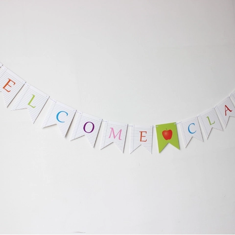 Pancarta Regreso a Clases Diseño Lápiz Manzana Papel Welcome Class Guirnalda Para Decoraciones De Fiesta Escolar Aula Niños