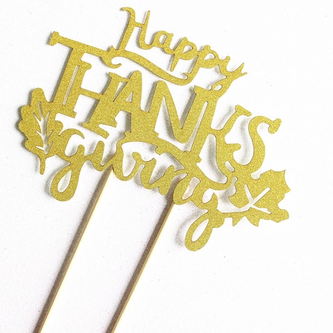 Happy Thanksgiving Taart Decoratie Gouden Glitter Papier Esdoornblad Dessert Decoraties Voor Herfst Verjaardagsfeestje