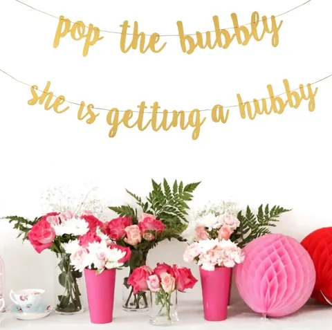 Pop The Bubbly She Is Getting A Hubby Glitter Paper Banner Bachelorette Party Decorations Wedding Bridal Shower Garland