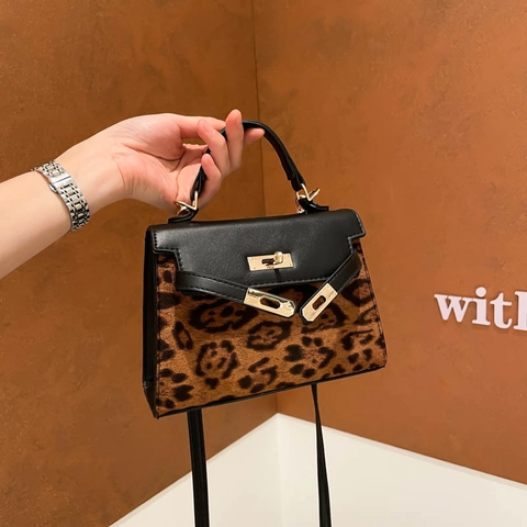 Damen Vintage Leopardenmuster Schultertasche PU Leder Kelly Stil Handtasche Mit Abnehmbarem Gurt Urbane Umhängetasche Für Party