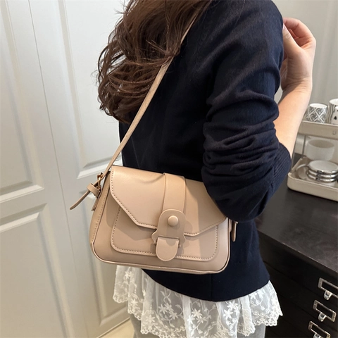 Women PU Leather Square Flap Shoulder Bag Crossbody Purse With Magnetic Buckle Adjustable Strap Elegant Fashion