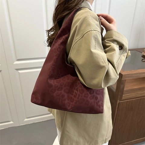 Borsa Hobo con Stampa Leopardata da Donna Borsa a Tracolla in Velluto Vintage Borsa Tote di Grande Capacità con Fibbia Magnetica Borsa Minimalista