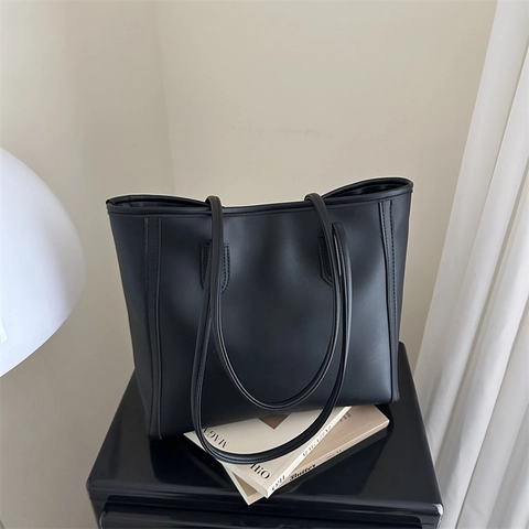 Bolso Tote de Cuero PU de Gran Capacidad para Mujer Bloque de Color Minimalista Bolso de Hombro Casual Bolso Axila Moda