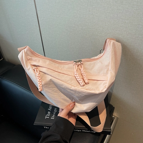 Damen Nylon Halbmond Umhängetasche Große Kapazität Einfarbige Schultertasche Dumpling Bag Mit Geflochtenem Reißverschluss Student Mode Tasche