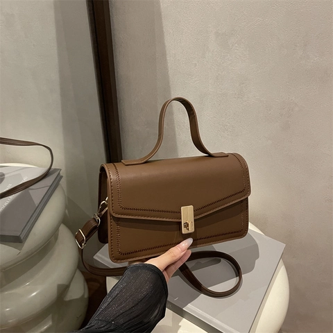 Borsa a Tracolla Quadrata in Pelle PU Retro da Donna Borsa a Tracolla Minimalista Con Lucchetto d'Oro Borsa a Mano Urban Daily