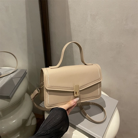 Borsa a Tracolla Quadrata in Pelle PU Retro da Donna Borsa a Tracolla Minimalista Con Lucchetto d'Oro Borsa a Mano Urban Daily