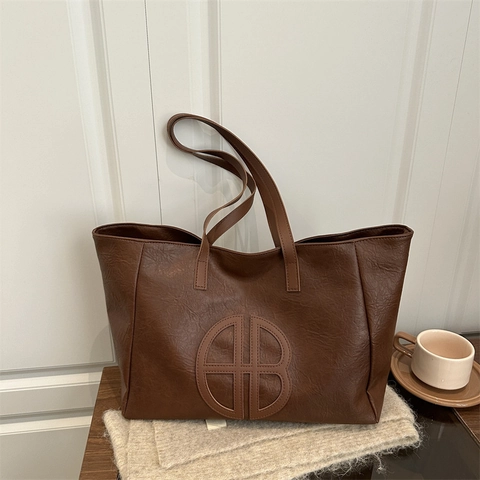 Women Large Capacity PU Leather Tote Bag Fashion Urban Minimalist Solid Color Shoulder Handbag For Daily Office Travel