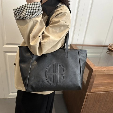 Women Large Capacity PU Leather Tote Bag Fashion Urban Minimalist Solid Color Shoulder Handbag For Daily Office Travel
