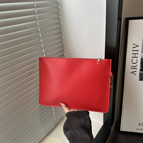 Women Fashion PU Leather Clutch Bag Large Capacity Envelope Bag Solid Color Geometric Monogram Zipper Handheld Wristlet Bag