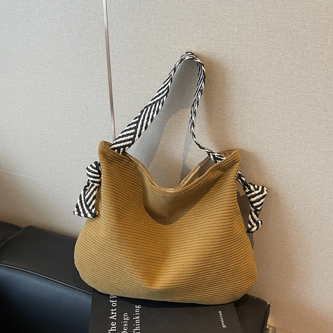Borsa Tote in Tela da Donna Grande Capacità Casual in Velluto a Coste Tracolla Con Cinturino a Righe Borsa alla Moda per Studenti