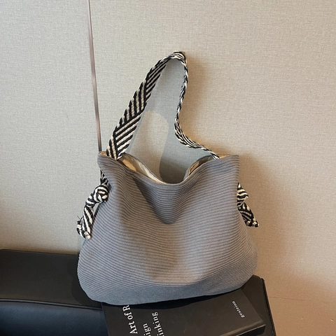 Borsa Tote in Tela da Donna Grande Capacità Casual in Velluto a Coste Tracolla Con Cinturino a Righe Borsa alla Moda per Studenti