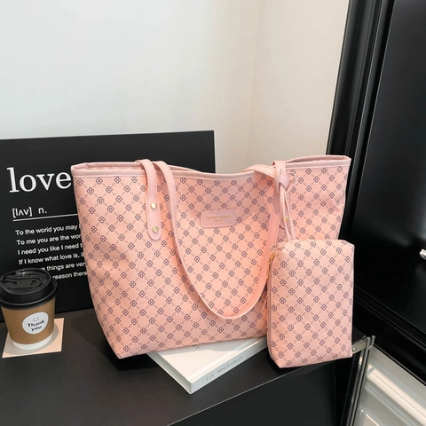 Dames PU Lederen Tote Bag En Tasje Met Geometrische Monogram Print Grote Capaciteit Dagelijks Gebruik Vintage Eenvoudige Handtas