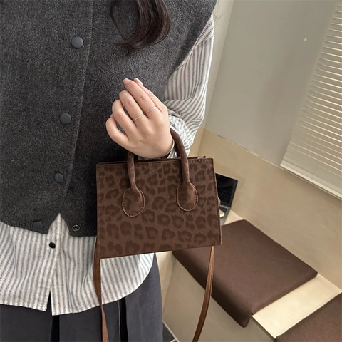Damen Leopardenmuster Wildlederoptik Handtasche Mode Städtisch Minimalistisch Handgriff Tasche Mit Verstellbarem Schultergurt