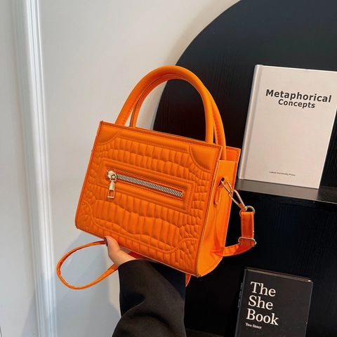 Sac à Main Vintage en Cuir PU avec Motif Crocodile pour Femmes Sac à Bandoulière Minimaliste Détail Fermeture Éclair Été Mode