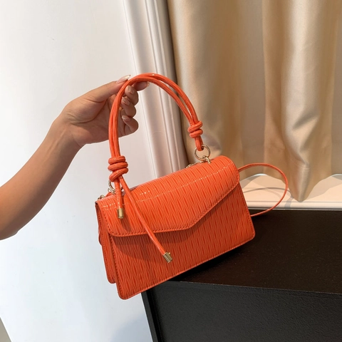 Sac à Bandoulière Mode Femme Texture à Vagues Plissée Poignée à Nœud Matériel Doré Sac à Main Crossbody Élégant Sac Carré