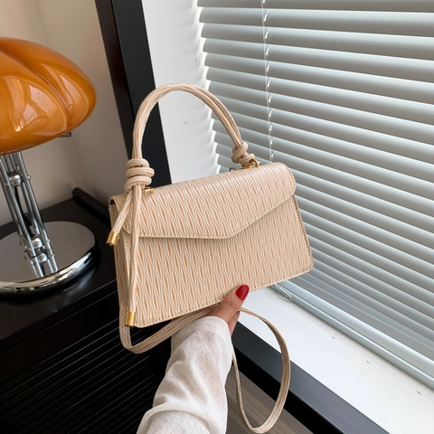 Borsa a Mano da Donna alla Moda in Pelle PU Plissettata con Manico a Nodo Piccola Borsa a Tracolla Quadrata Colore Solido Quotidiana