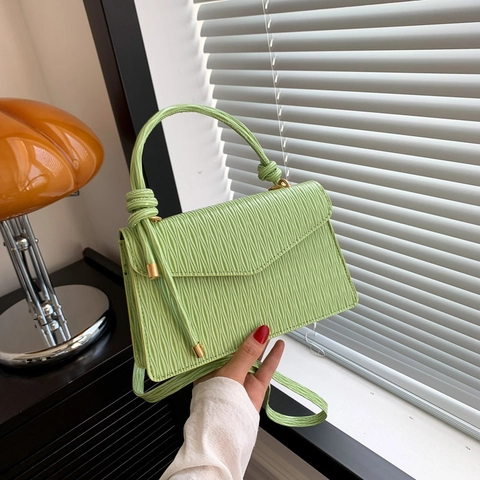 Women Minimalist Pleated PU Leather Small Square Bag Korean Style Shoulder Crossbody Handbag With Top Handle Daily Fashion Purse