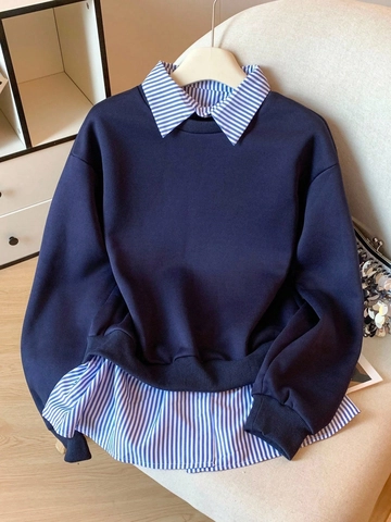 Felpa da Donna Casual con Patchwork a Righe Finto Due Pezzi Pullover a Manica Lunga Vestibilità Ampia Top con Cappuccio