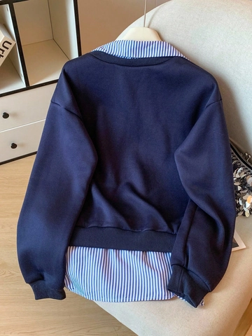 Felpa da Donna Casual con Patchwork a Righe Finto Due Pezzi Pullover a Manica Lunga Vestibilità Ampia Top con Cappuccio