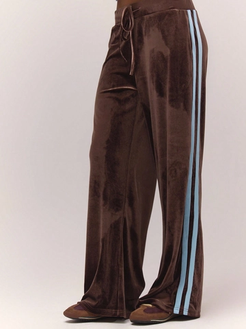 Pantaloni Donna Vintage Ciniglia Gamba Larga Striscia Laterale Contrasto Colore Coulisse Vita Alta Elastica Casual Pantaloni Sportivi