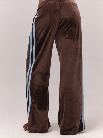 Pantaloni Donna Vintage Ciniglia Gamba Larga Striscia Laterale Contrasto Colore Coulisse Vita Alta Elastica Casual Pantaloni Sportivi